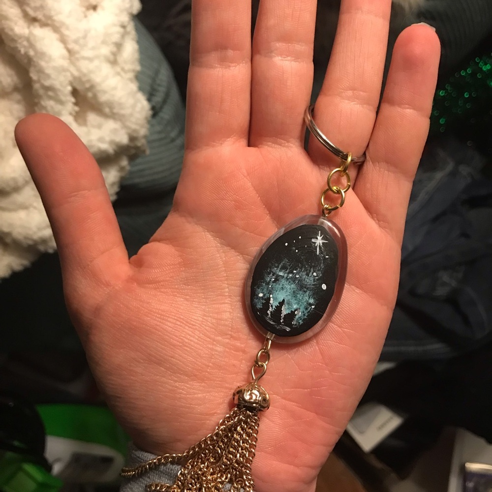 Handmade Black & Teal Galaxy Keychain Tassel